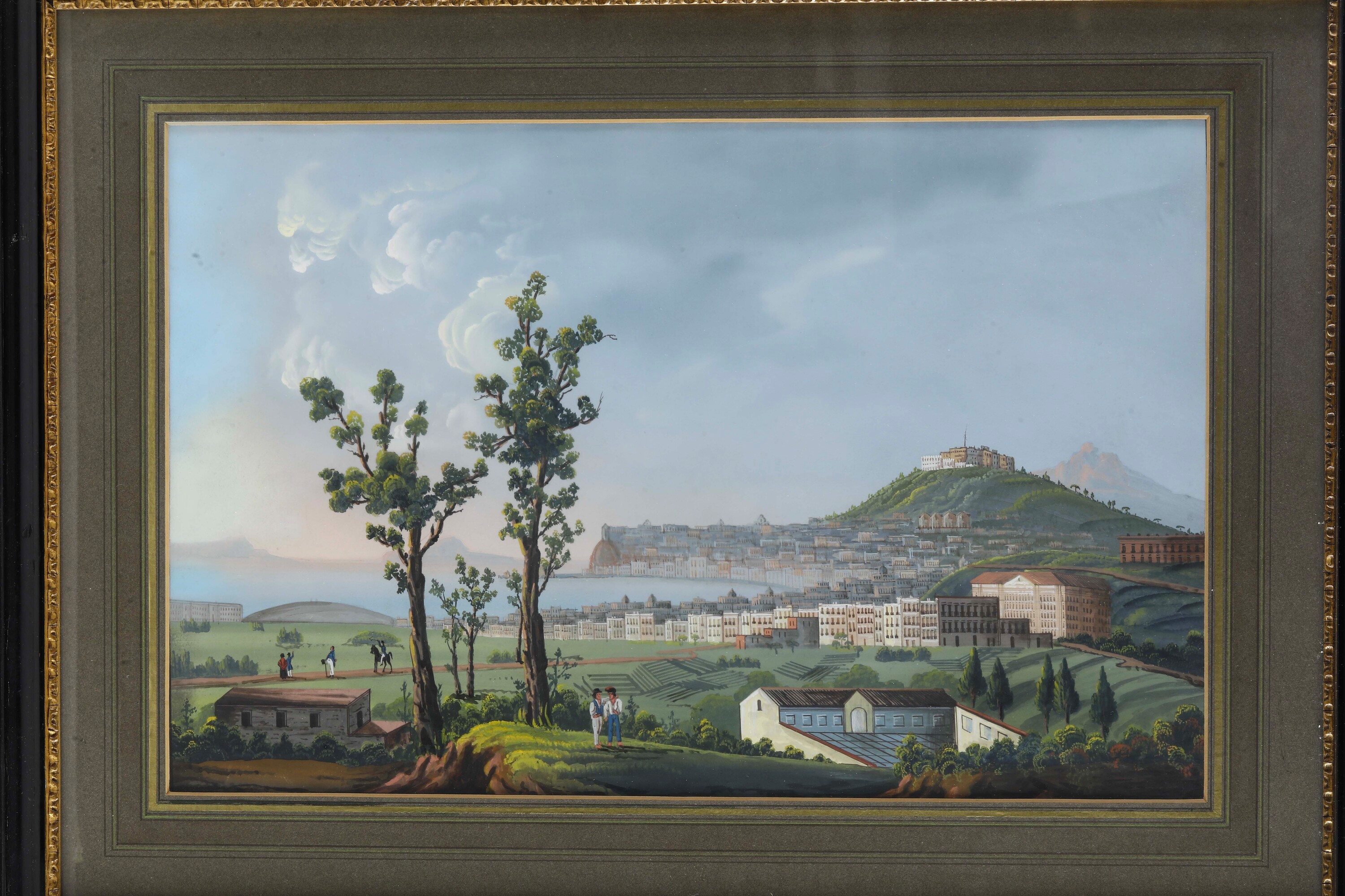 Pittore del XIX secolo, Vedute di Napoli e Paestum, due gouaches su carta