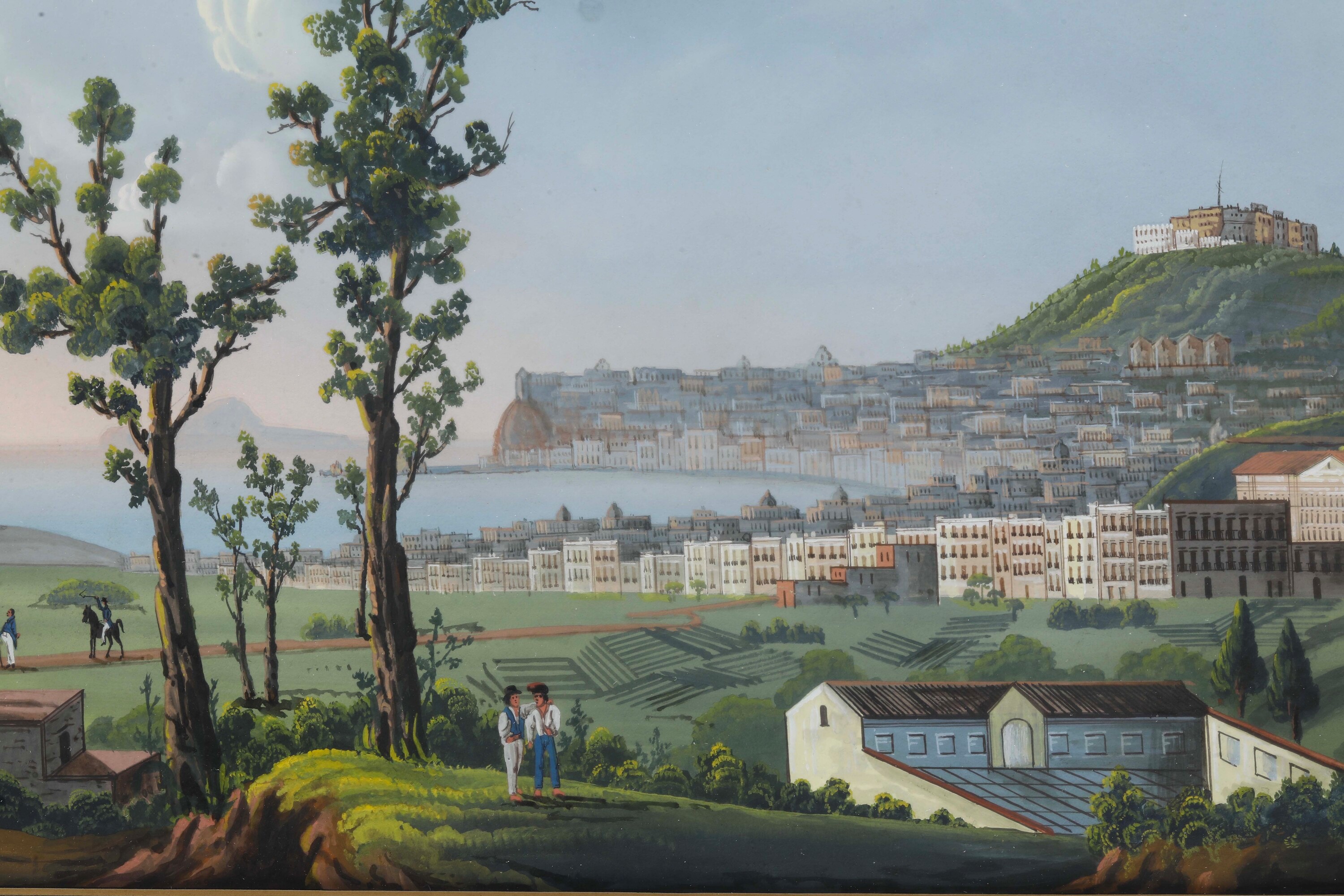 Pittore del XIX secolo, Vedute di Napoli e Paestum, due gouaches su carta