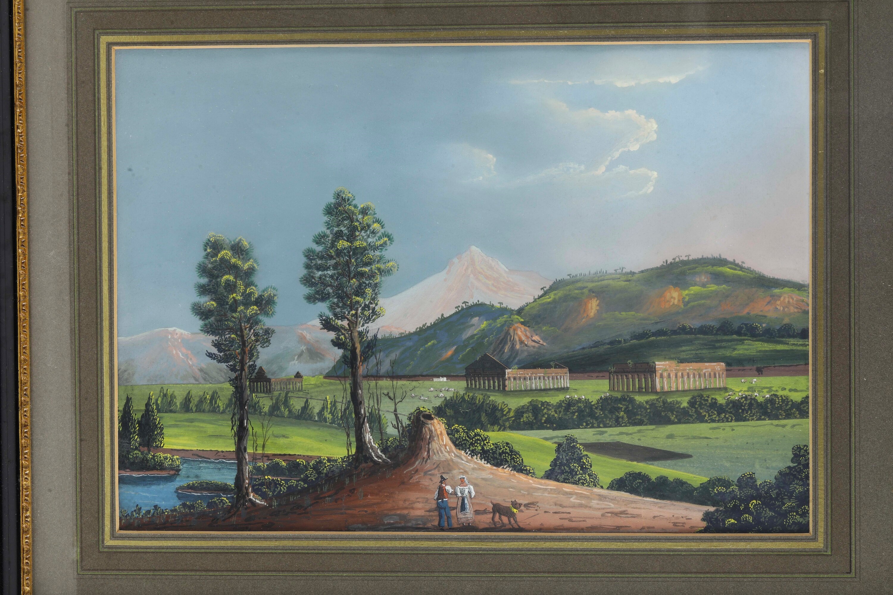 Pittore del XIX secolo, Vedute di Napoli e Paestum, due gouaches su carta