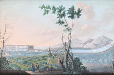 Pittore del XIX secolo, Veduta della Reggia di Caserta, gouache su carta