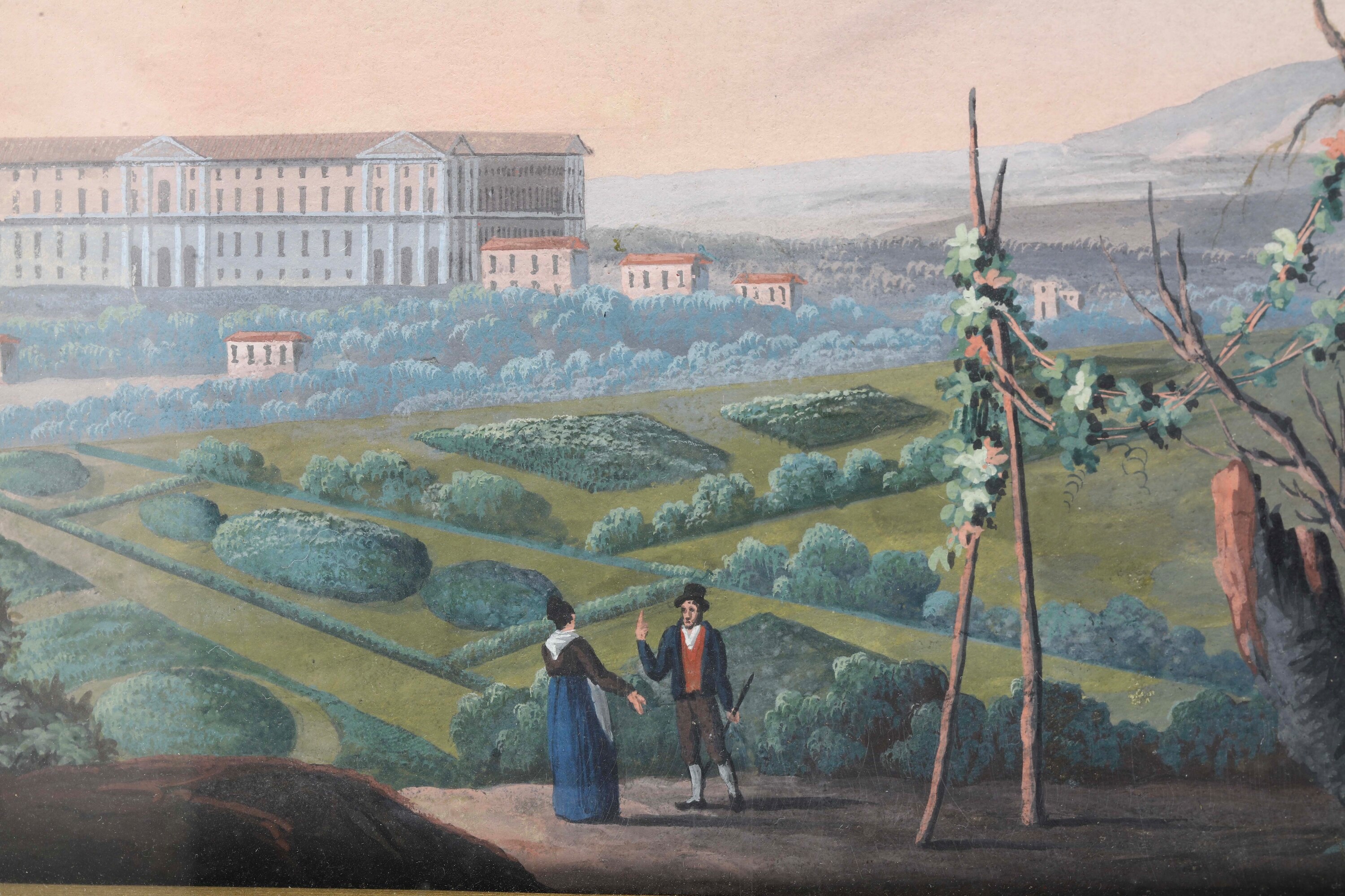 Pittore del XIX secolo, Veduta della Reggia di Caserta, gouache su carta
