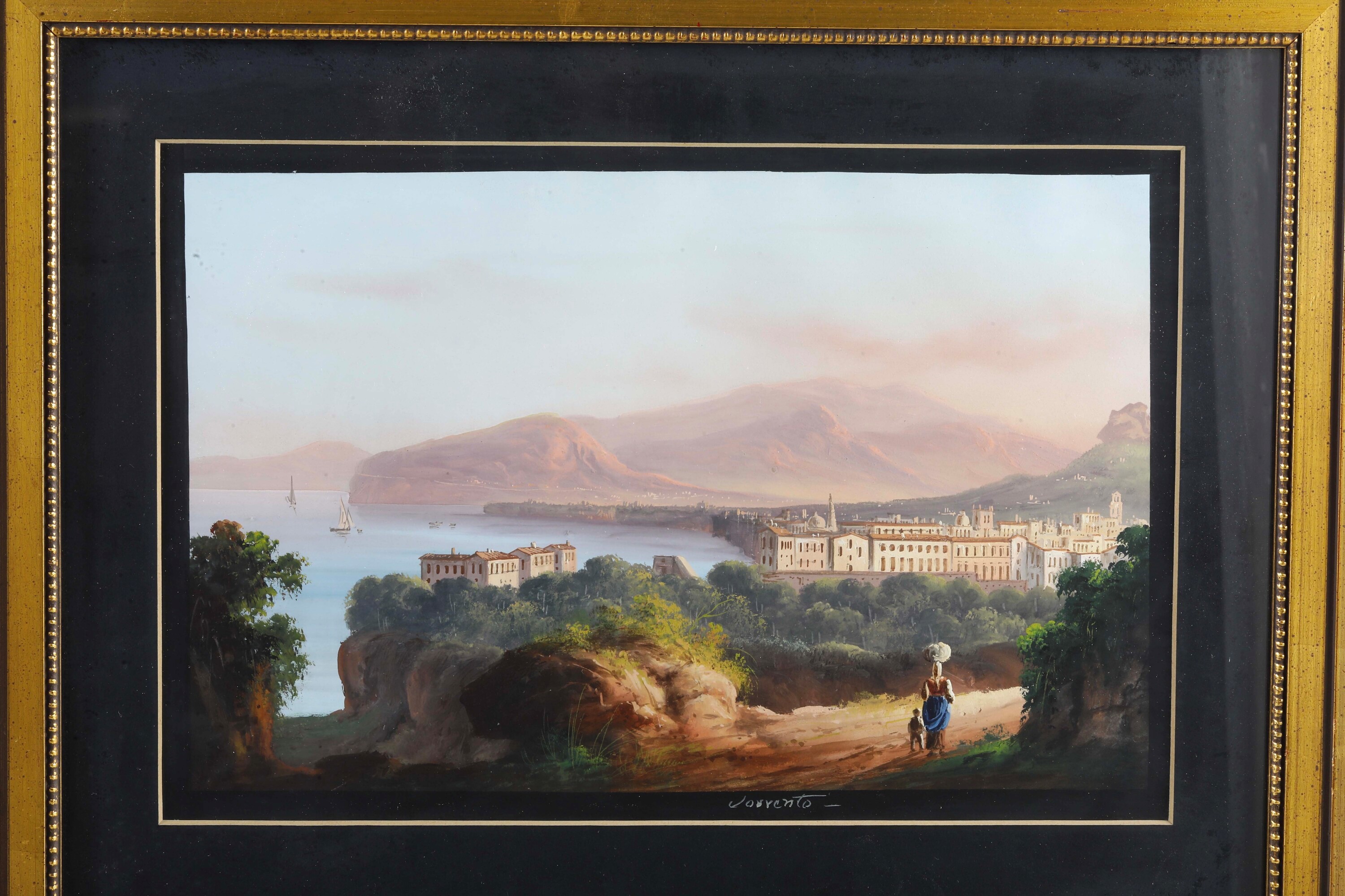 Pittore del XIX secolo, Veduta di Sorrento e due notturni con Vesuvio in eruzione