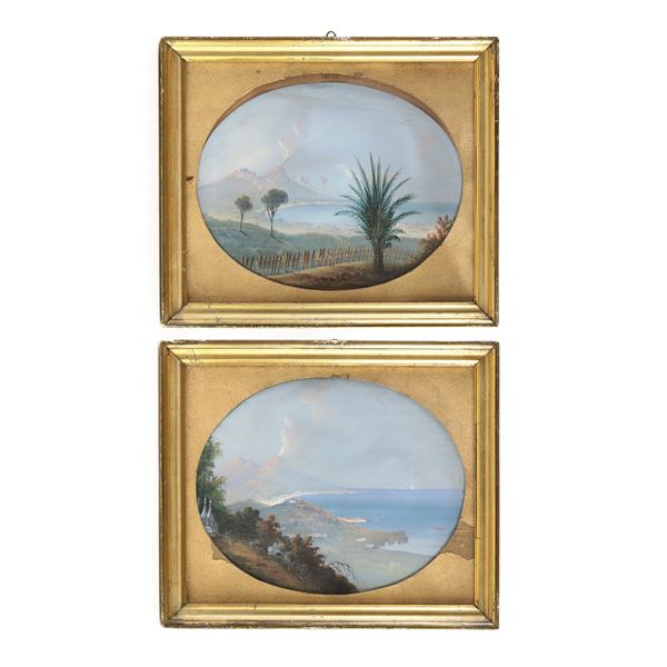 Pittore del XIX-XX secolo Vedute del Golfo di Napoli