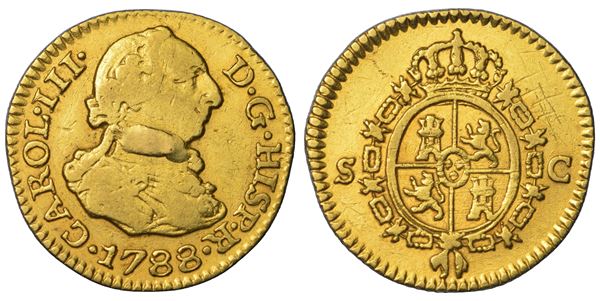 SPAGNA. CARLOS III, 1759-1788. 1/2 Escudo 1788. Sevilla.