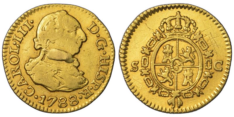 SPAGNA. CARLOS III, 1759-1788. 1/2 Escudo 1788. Sevilla.  - Asta Numismatica Light - Cambi Casa d'Aste