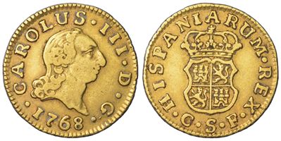 CARLOS III (1759-1788), 1/2 Escudo 1768, Sevilla, oro