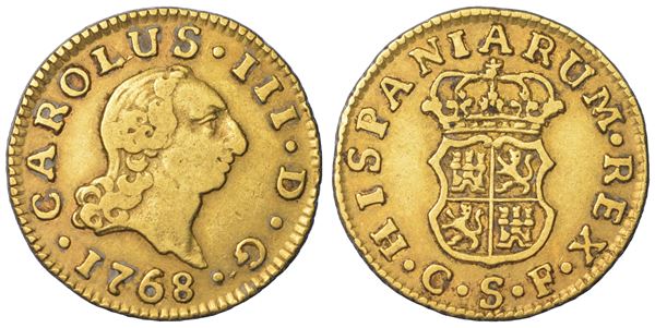 SPAGNA. CARLOS III, 1759-1788. 1/2 Escudo 1768. Sevilla.
