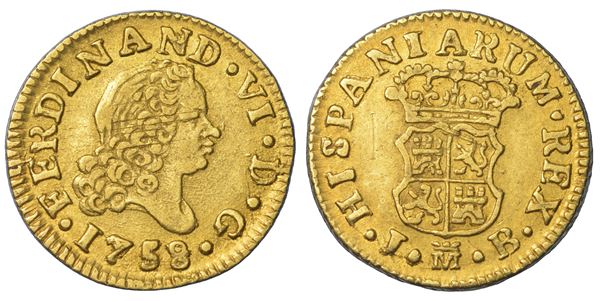 SPAGNA. FERNANDO VI, 1746-1759. 1/2 Escudo 1758. Madrid.