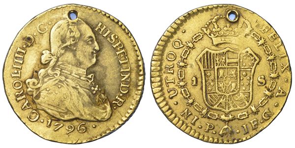 SPAGNA. CARLOS IV, 1788-1808. Escudo 1796. Popayan (Colombia).