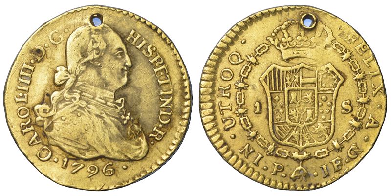 SPAGNA. CARLOS IV, 1788-1808. Escudo 1796. Popayan (Colombia).  - Auction Light Numismatics - Cambi Casa d'Aste
