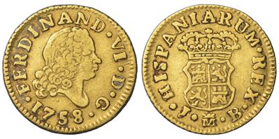 Spagna, Fernando VI, 1/2 Escudo 1758 (Madrid), oro
