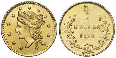 Stati Uniti d’America, token 1/2 Dollar 1854 (oro), diametro 10,28 mm