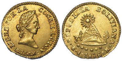 BOLIVIA, Repubblica: 1/2 Escudo 1846, oro