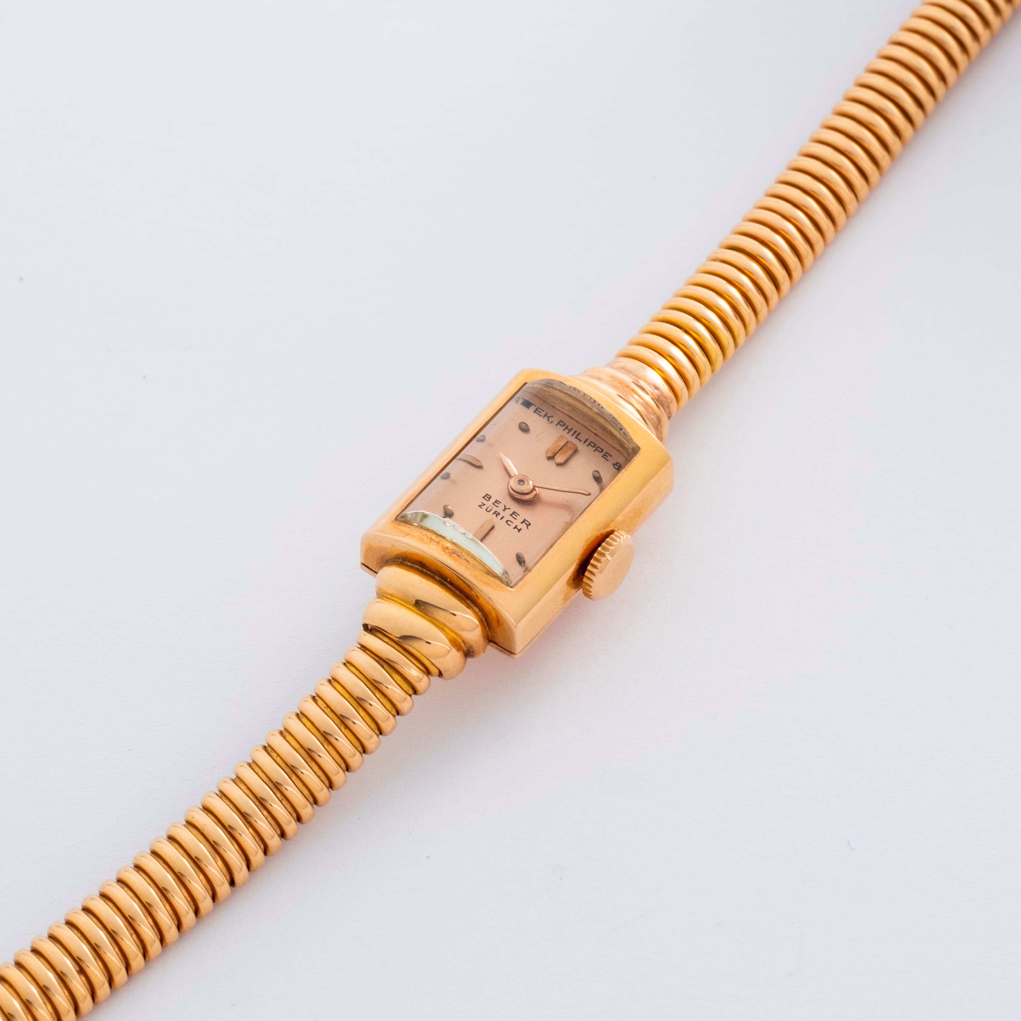 Patek Philippe - Cocktail Watch in oro rosa 18k con bracciale tubogas e vetro bombato, quadrante ...