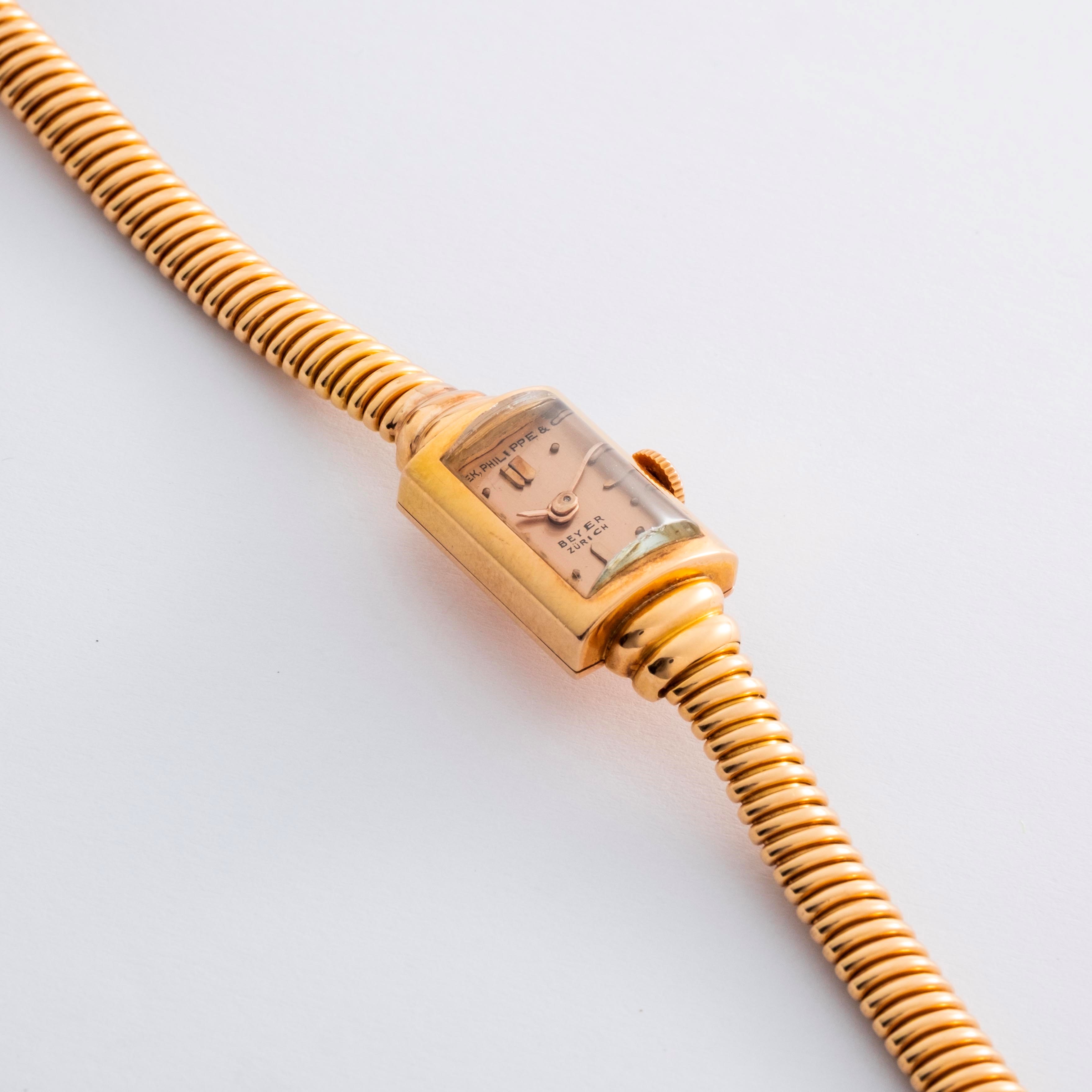 Patek Philippe - Cocktail Watch in oro rosa 18k con bracciale tubogas e vetro bombato, quadrante ...