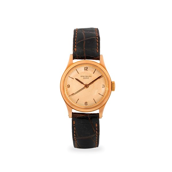 Calatrava ref. 2508 in oro rosa 18k cassa a vite, quadrante argentè con numeri Arabi applicati e secondi centrali, circa 1965