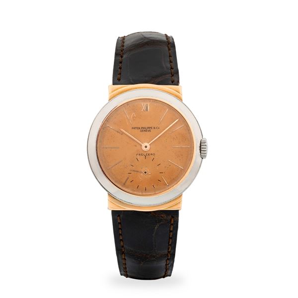 Patek Philippe - Raro "Hooded Lugs" ref. 544 in acciaio e oro rosa con anse Cachè, quadrante rosa firmato "Freccero" con piccoli secondi al sei, circa 1940
