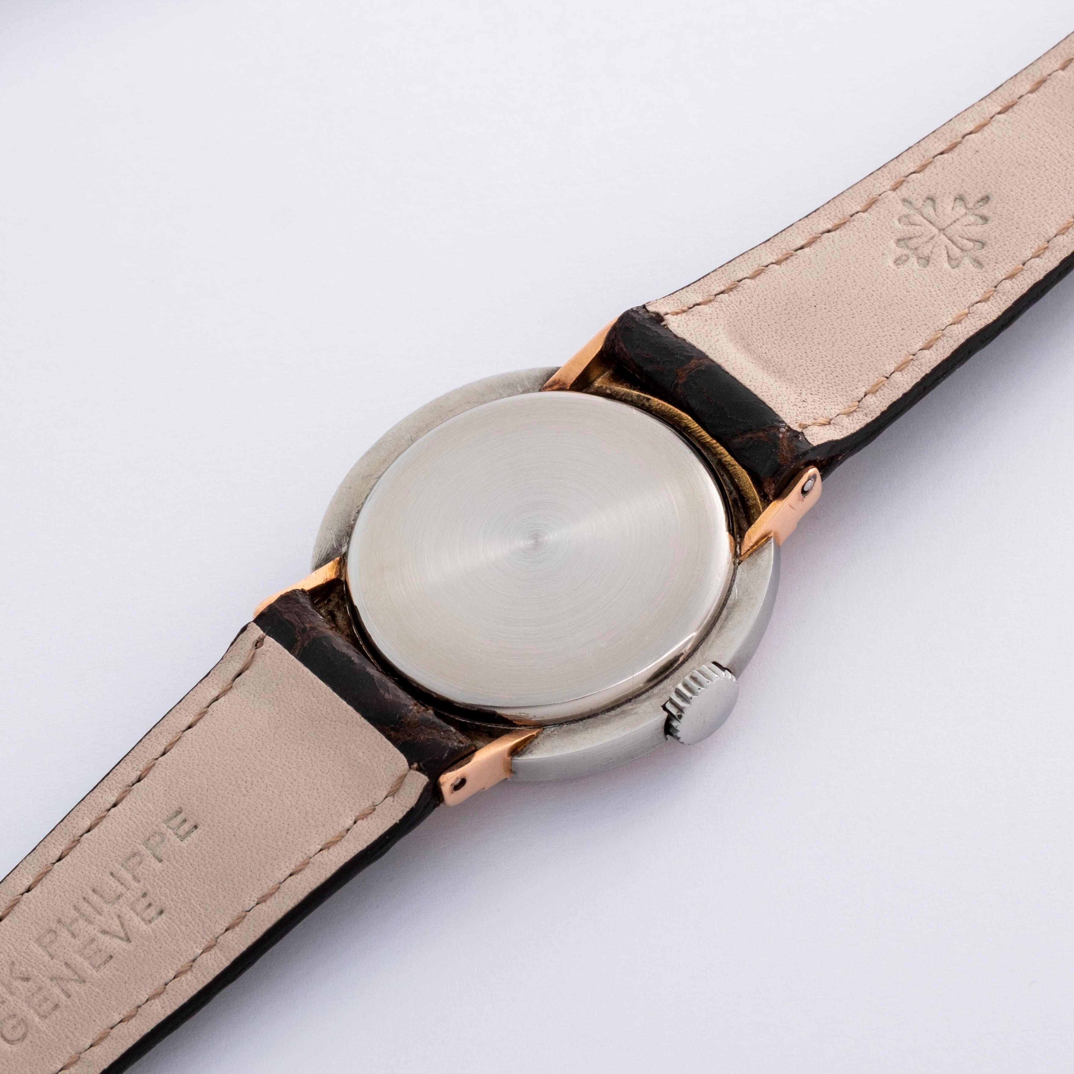 Patek Philippe - Hooded Lugs ref. 544 in acciaio e oro rosa, quadrante rosa firmato Freccero (cir...