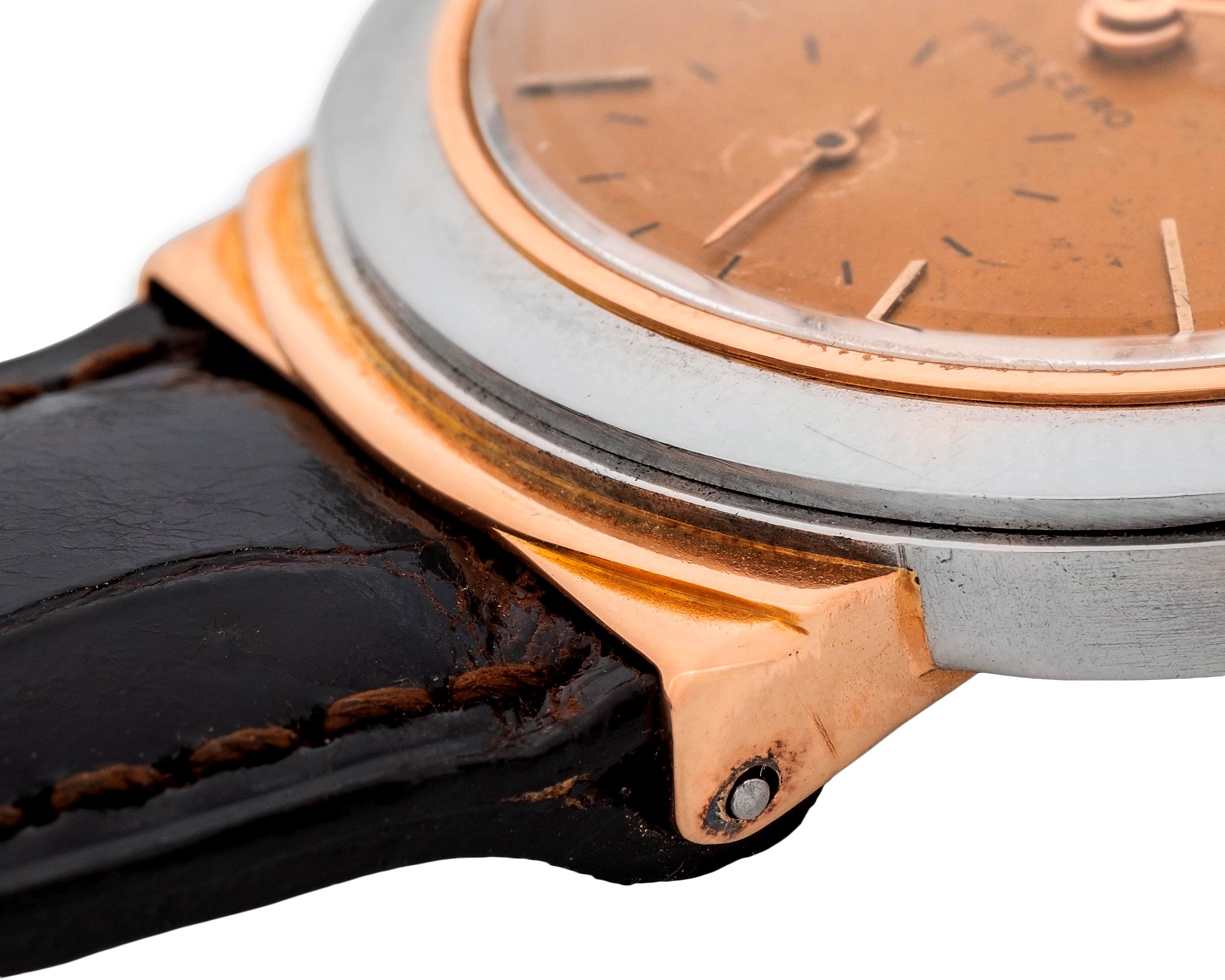 Patek Philippe - Hooded Lugs ref. 544 in acciaio e oro rosa, quadrante rosa firmato Freccero (cir...