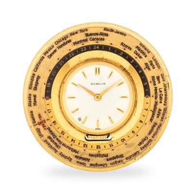 Orologio da tasca “Ore del Mondo” con ghiera girevole esterna, ottone dorato