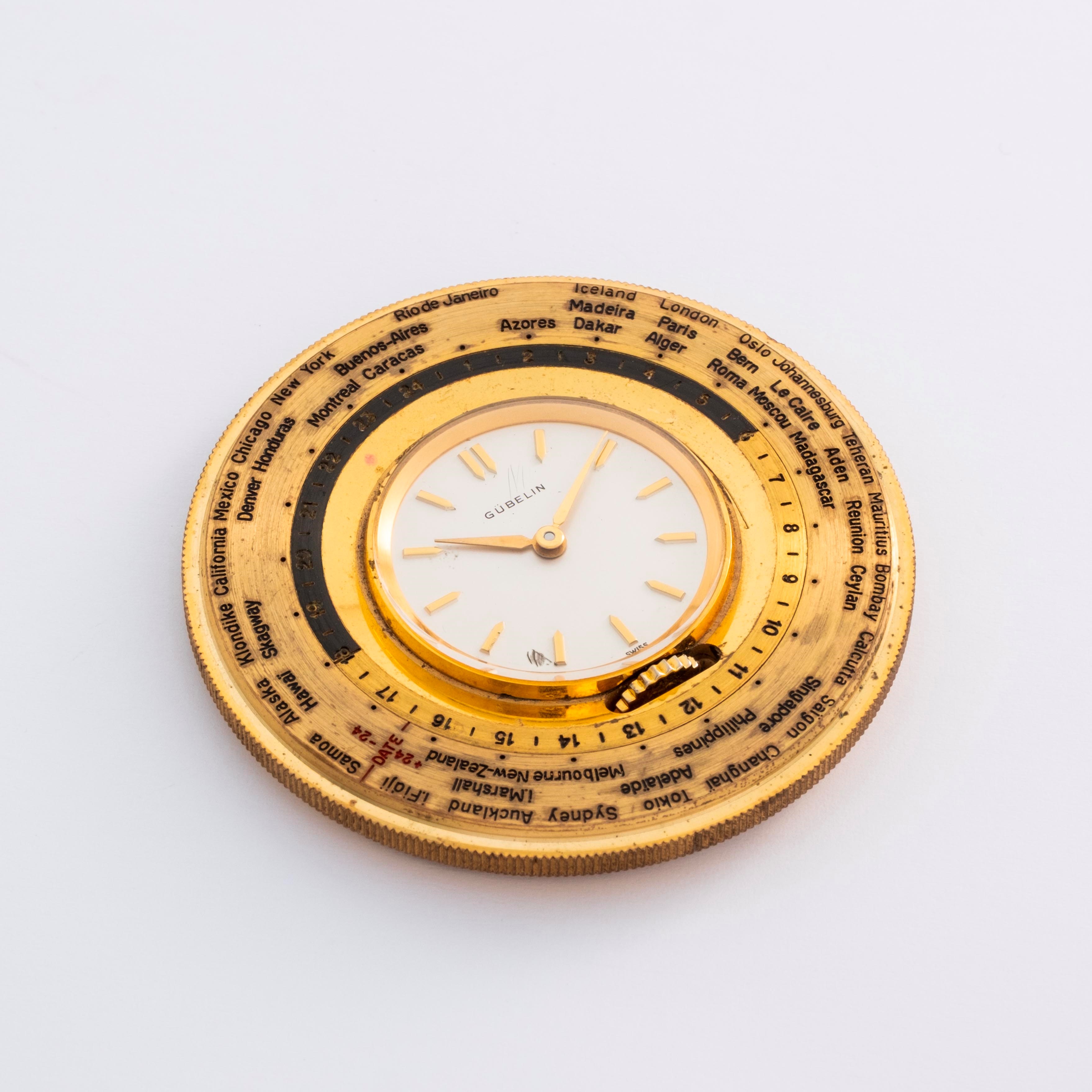 Gübelin - Orologio da tasca “Ore del Mondo” con ghiera girevole esterna, ottone dorato