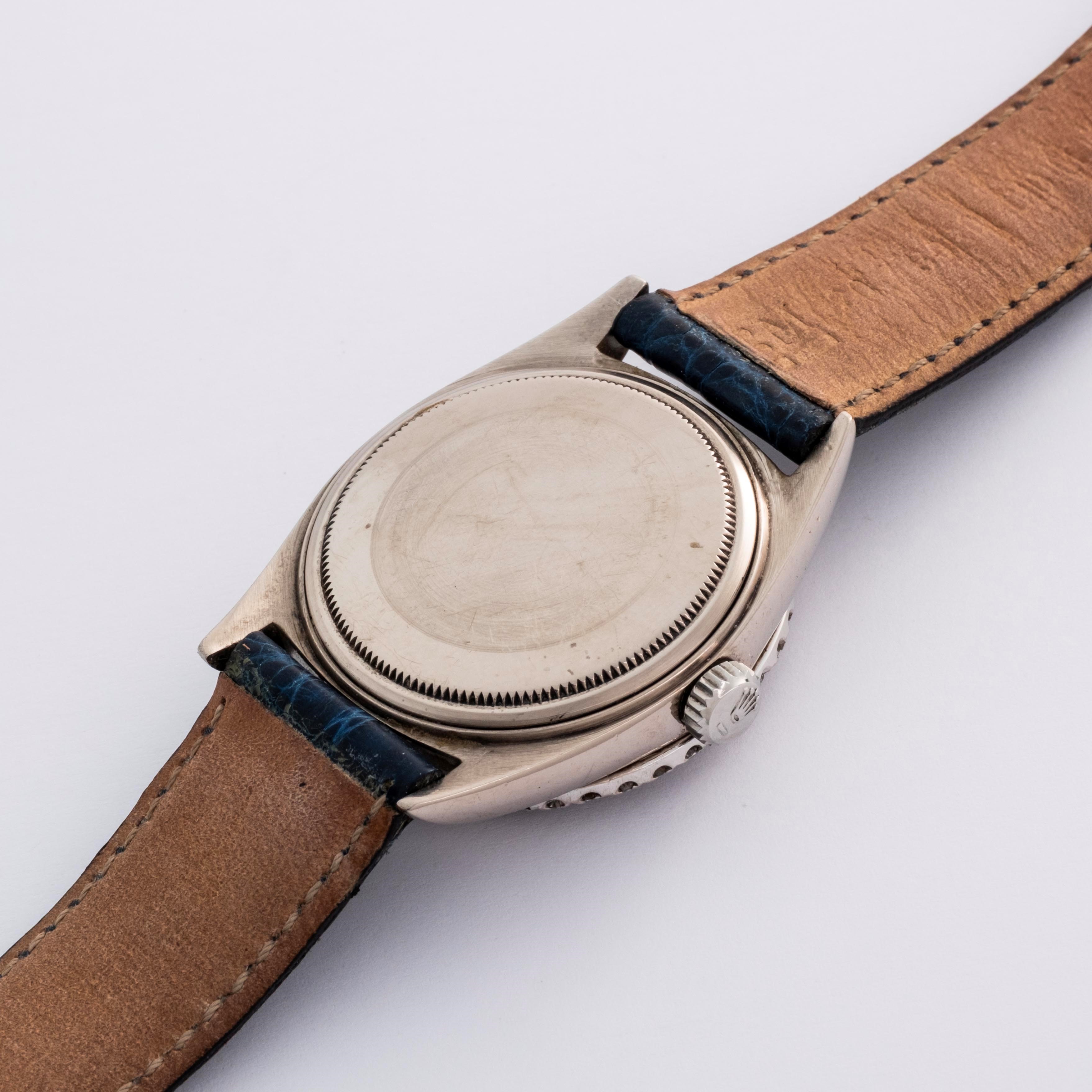Rolex - Day-Date ref. 1803, oro bianco 18k con ghiera in brillanti e quadrante blu, circa 1966