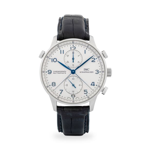 IWC - Portoghese Rattrapante "Tribute to Italy", edizione limitata in 300 esemplari, quadrante argentè con contatori verticali, circa 2006