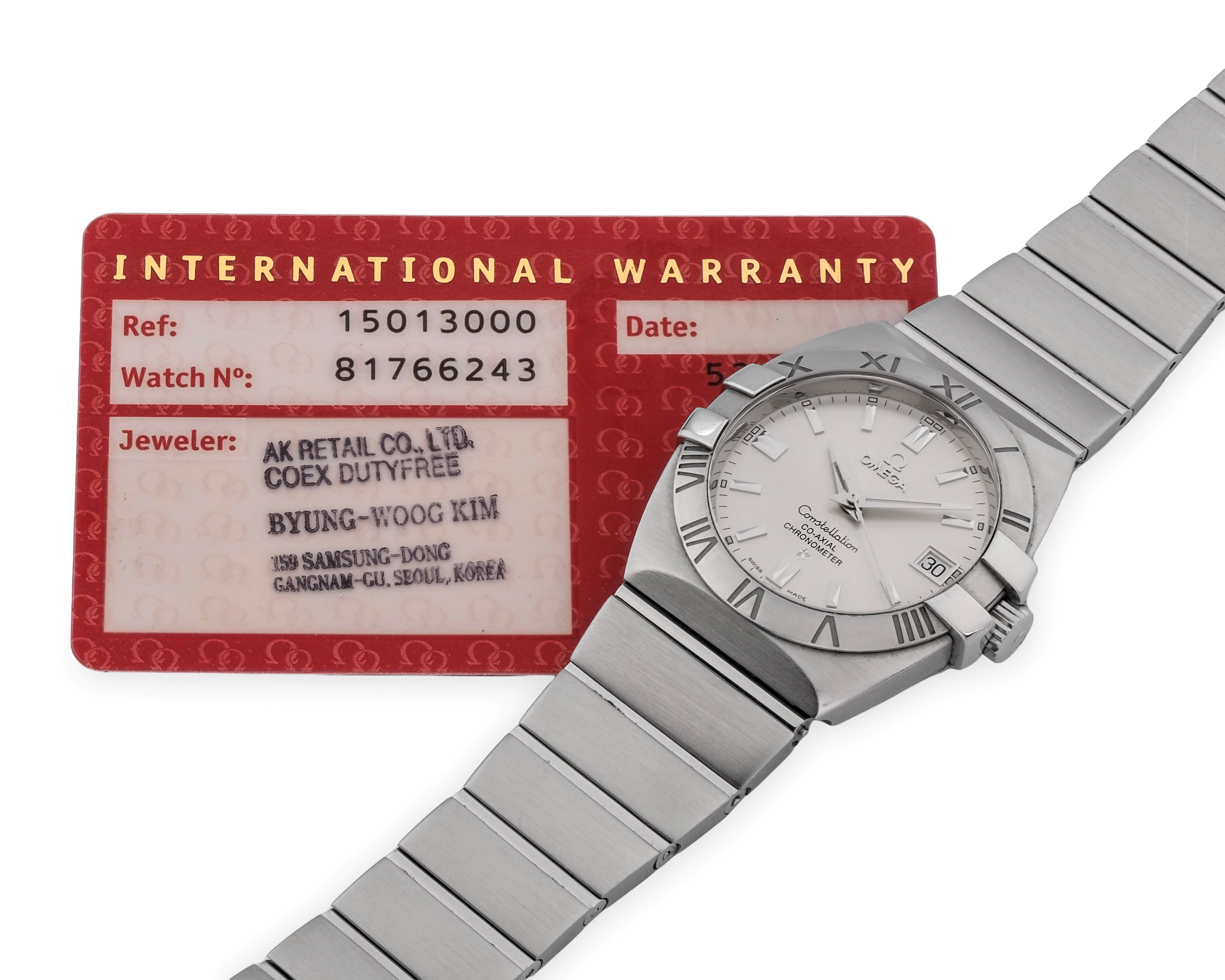 Omega - Constellation Double Eagle ref. 1501.30.00, acciaio con fondello a vista e datario