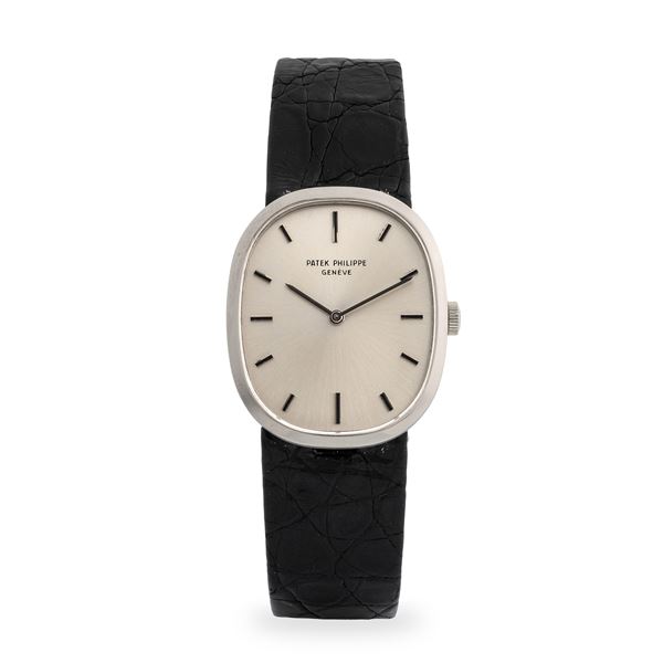 Patek Philippe - Ellipse ref. 3548 in oro bianco 18k, quadrante argentè Soleil con indici a bastone applicati, circa 1980