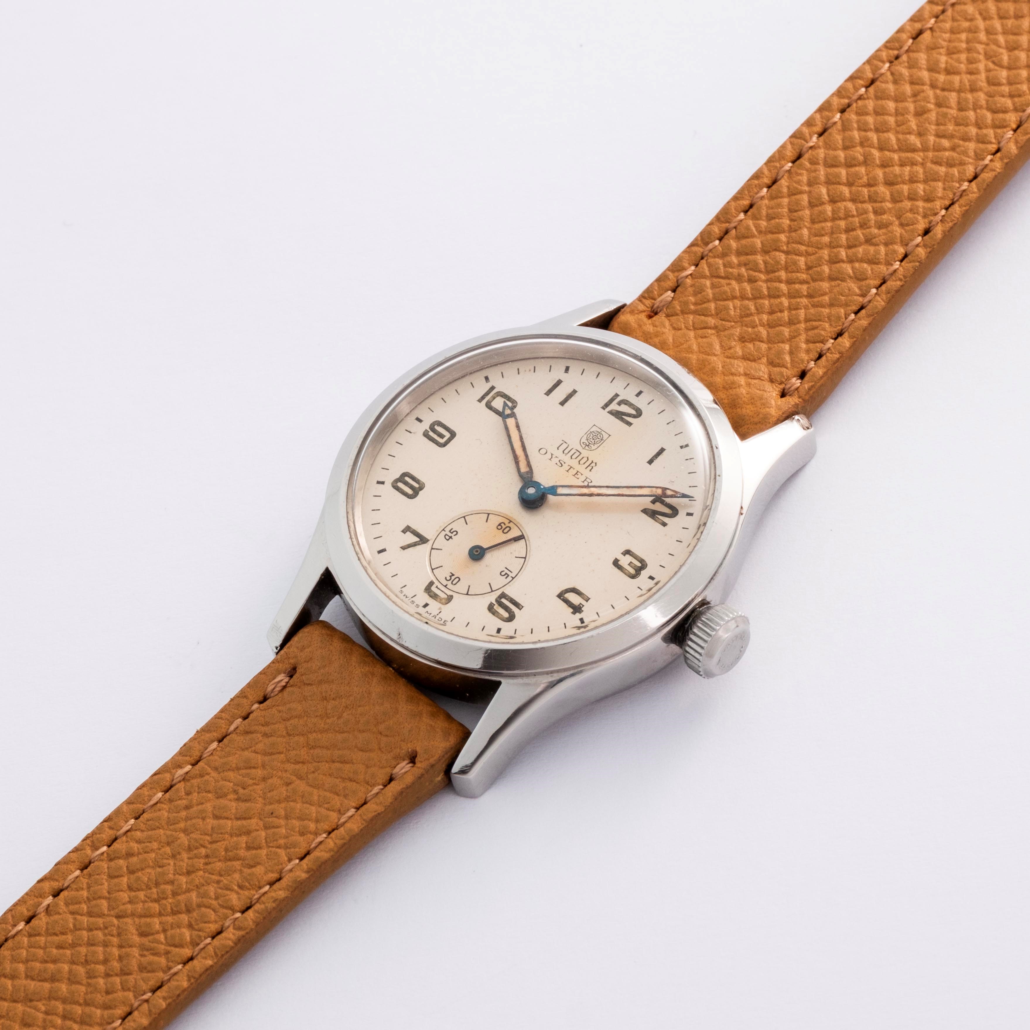 Tudor - Oyster “Rose in Shield” Ref. 4453, acciaio con quadrante argentè e piccoli secondi al VI,...