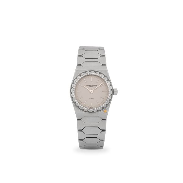 Elegante Lady 222 ref. 60501/411 in acciaio e diamanti, quadrante grigio con indici a bastone, con scatola e garanzia, circa 1980