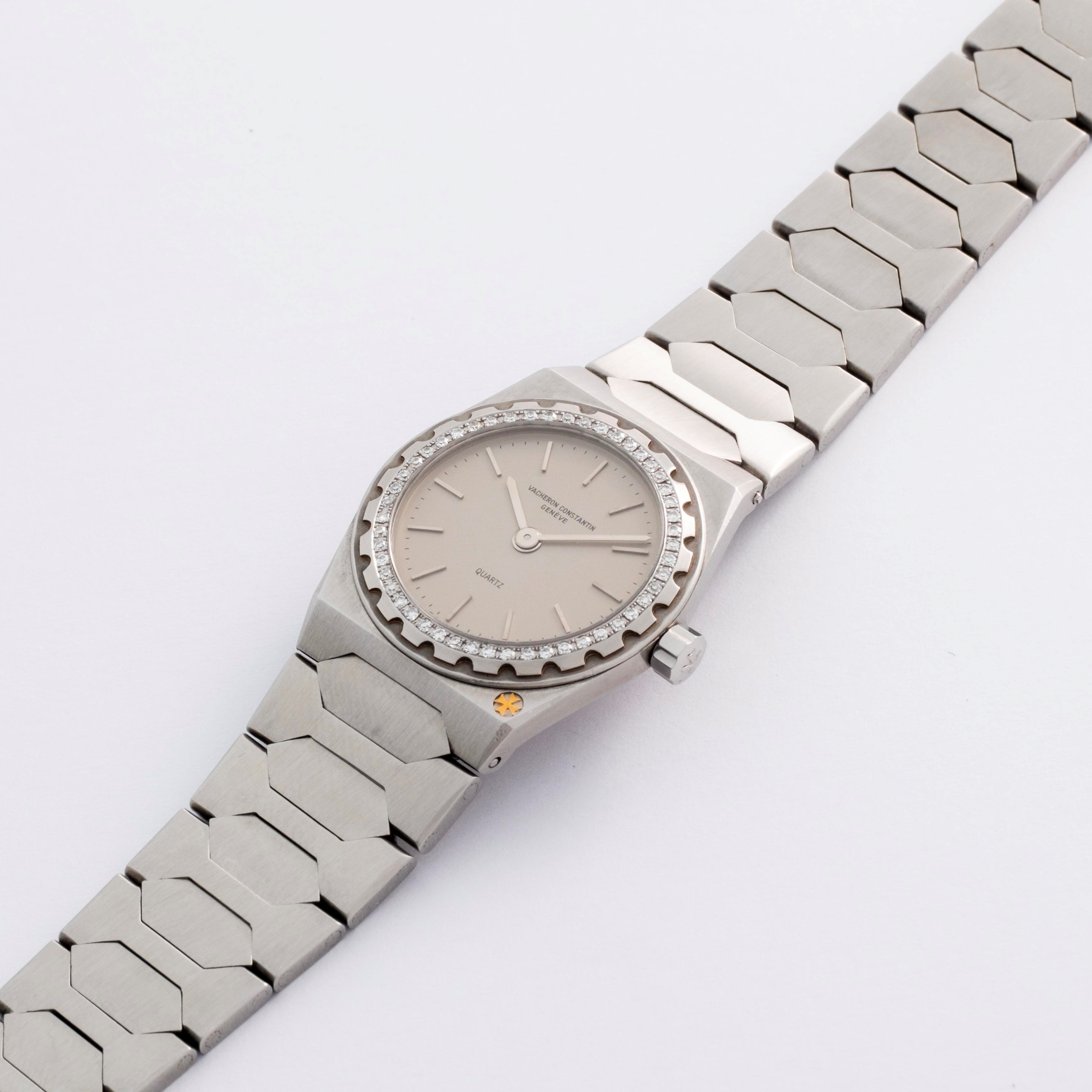Vacheron & Constantin - Lady 222 ref. 60501/411, acciaio e diamanti, quadrante grigio, quarzo