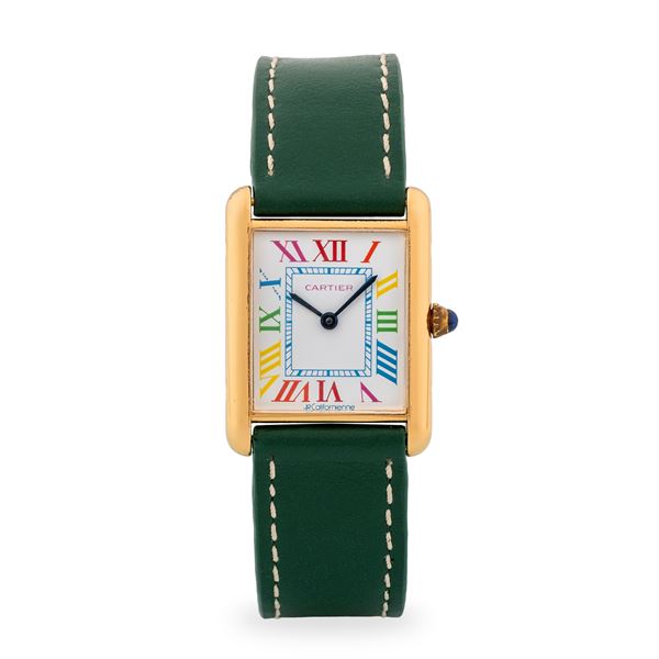 Cartier - Tank La Californienne, quadrante bianco numeri Romani arcobaleno, con scatola e garanzia, circa 1980