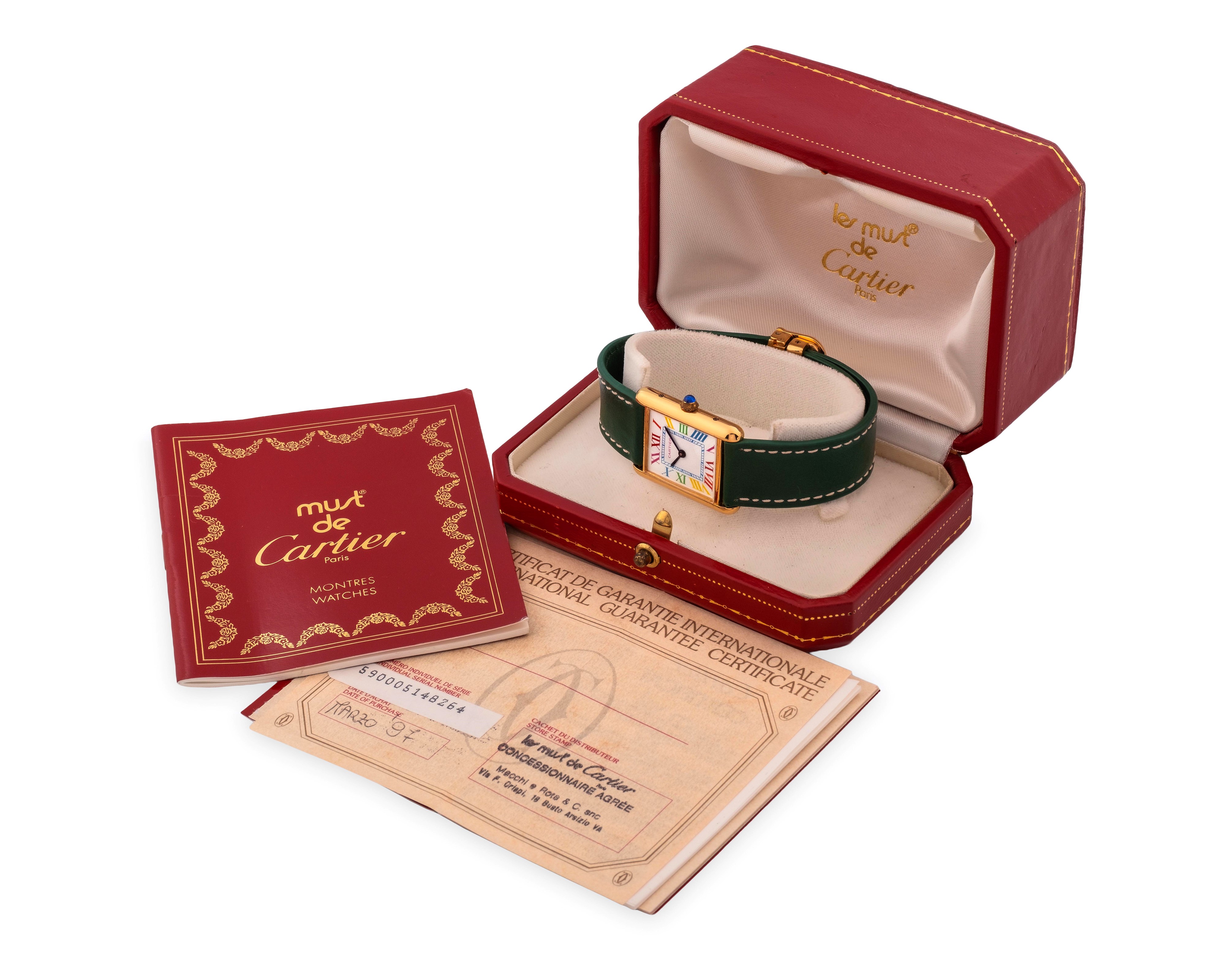 Cartier - Tank La Californienne, orologio da polso con quadrante bianco a numeri romani e calenda...