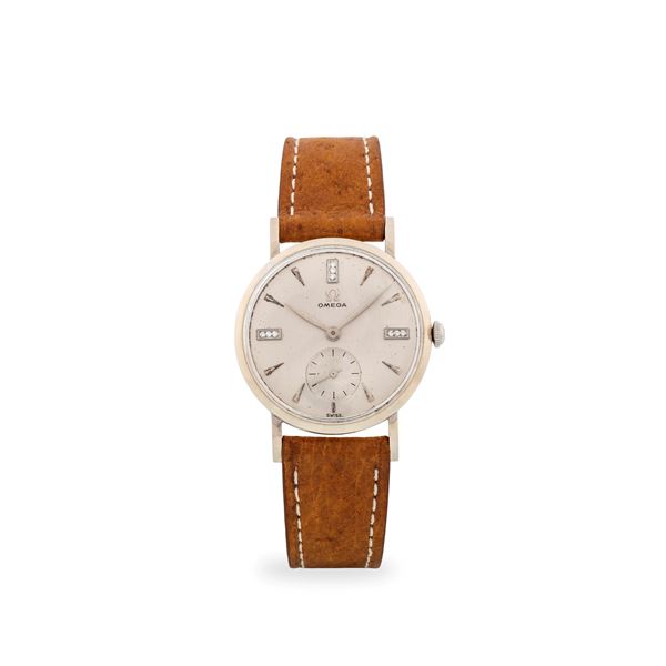 Solo tempo ref. N 6555 in oro bianco 18k, quadrante argentè con indici in diamanti e piccoli secondi al sei, circa 1956