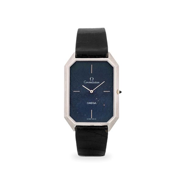 Constellation di forma ottagonale ref. 111104 in oro bianco 18k, quadrante blu damascato, circa 1970