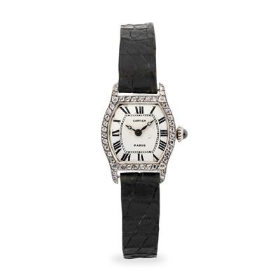 Orologio da polso Tortue in oro bianco e oro giallo con diamanti, quadrante bianco, circa 1920