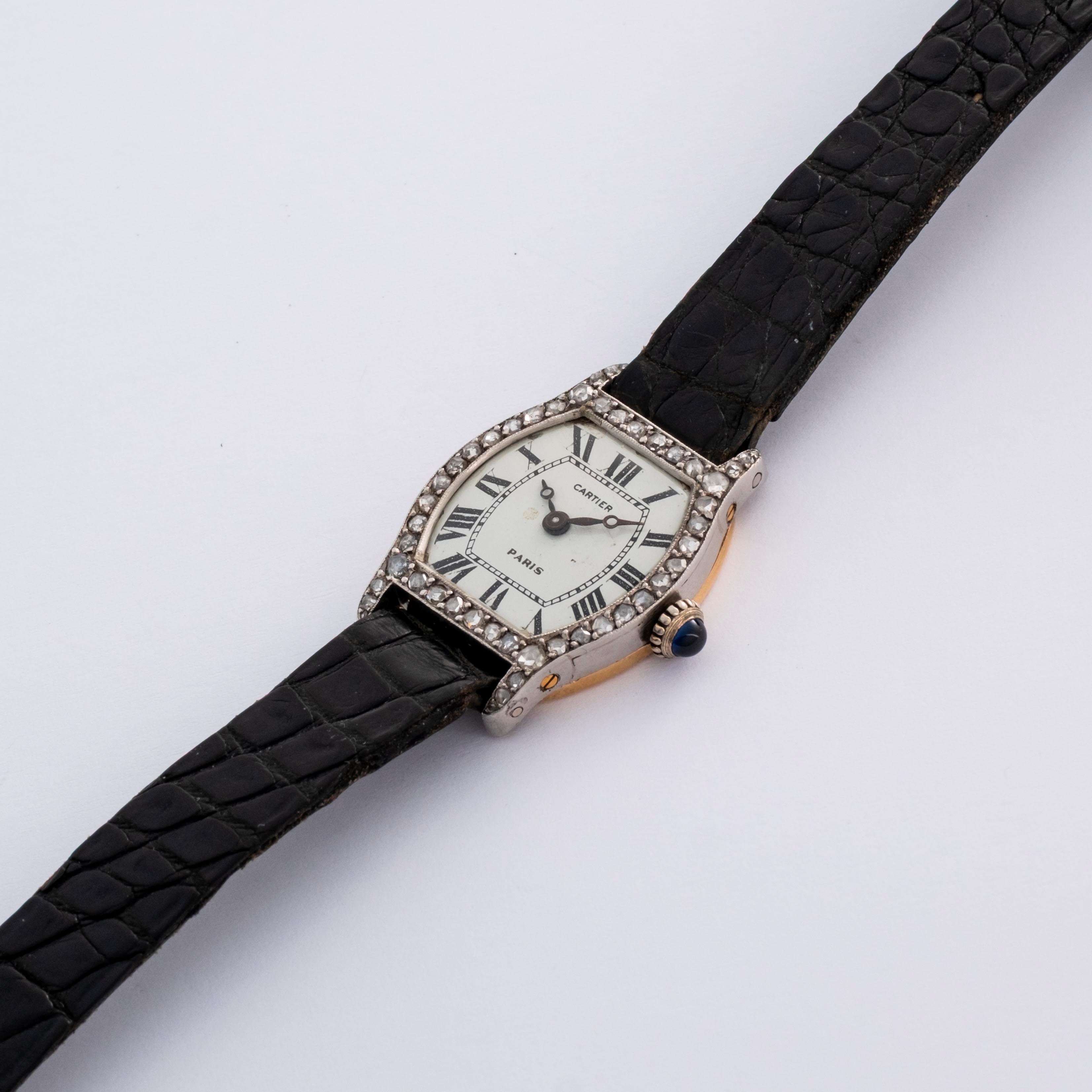 Cartier - Orologio da polso Tortue in oro bianco e oro giallo con diamanti, quadrante bianco, cir...