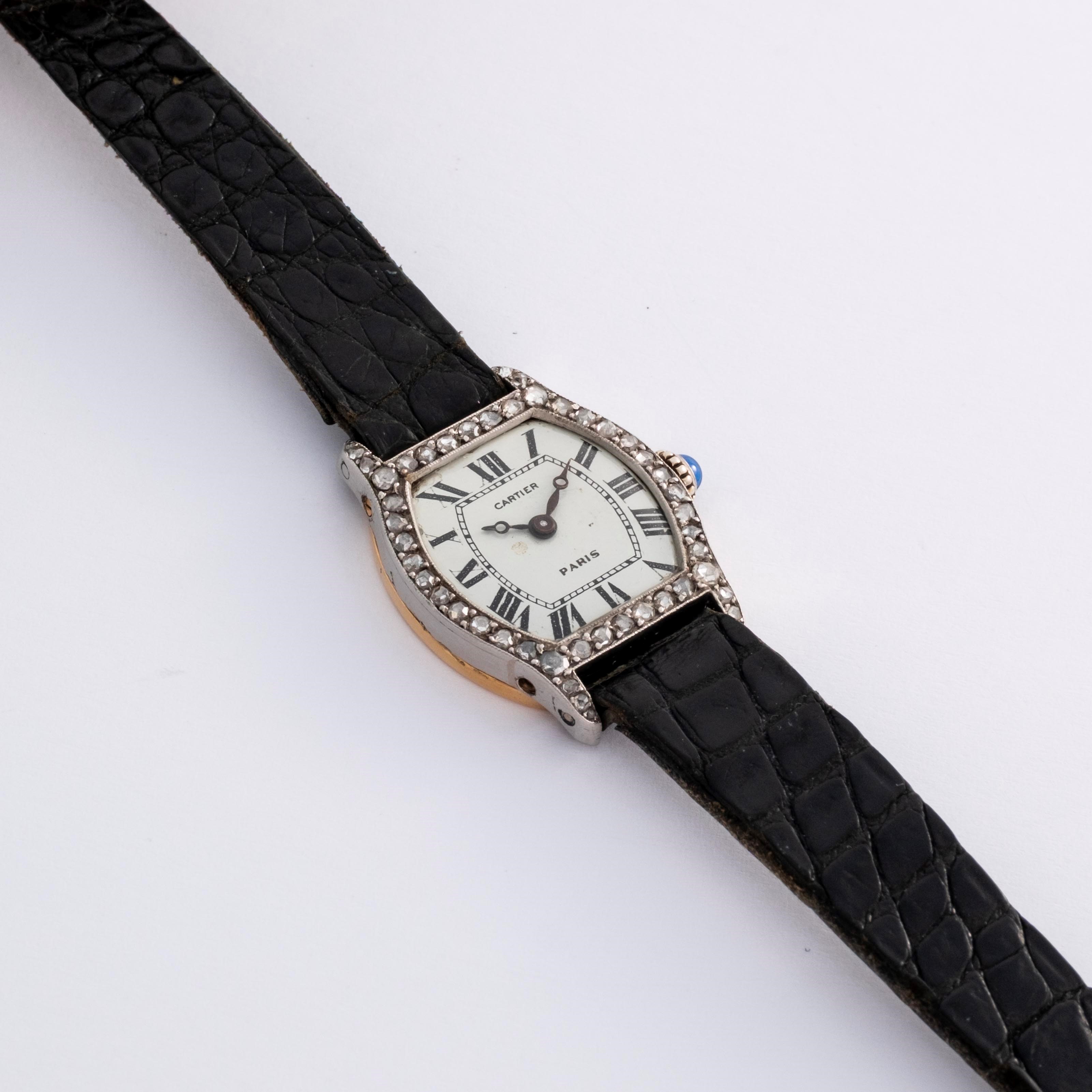 Cartier - Orologio da polso Tortue in oro bianco e oro giallo con diamanti, quadrante bianco, cir...
