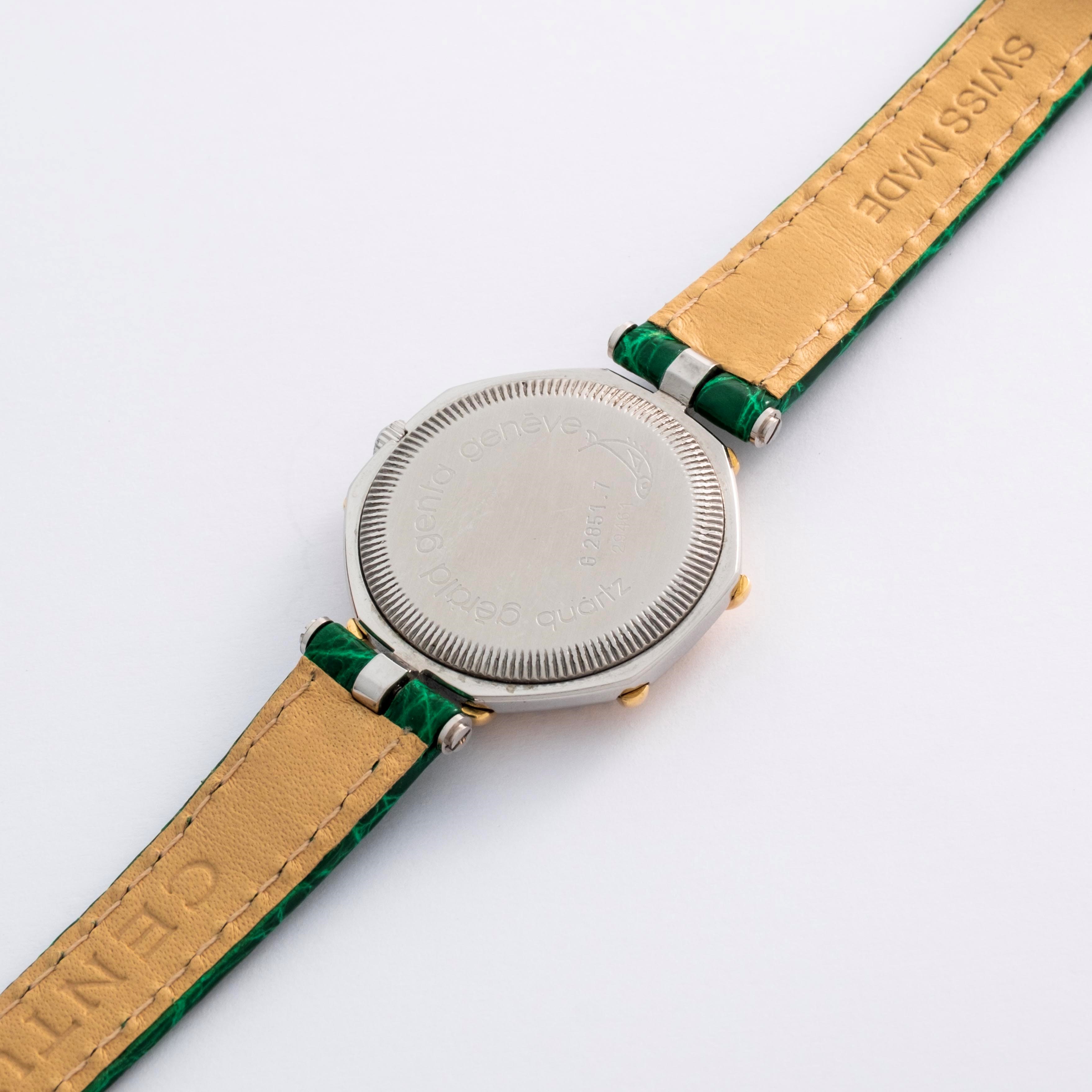 Gerald Genta - Genta ref. G 2851.7 in acciaio, oro giallo e brillanti, quadrante verde con datari...