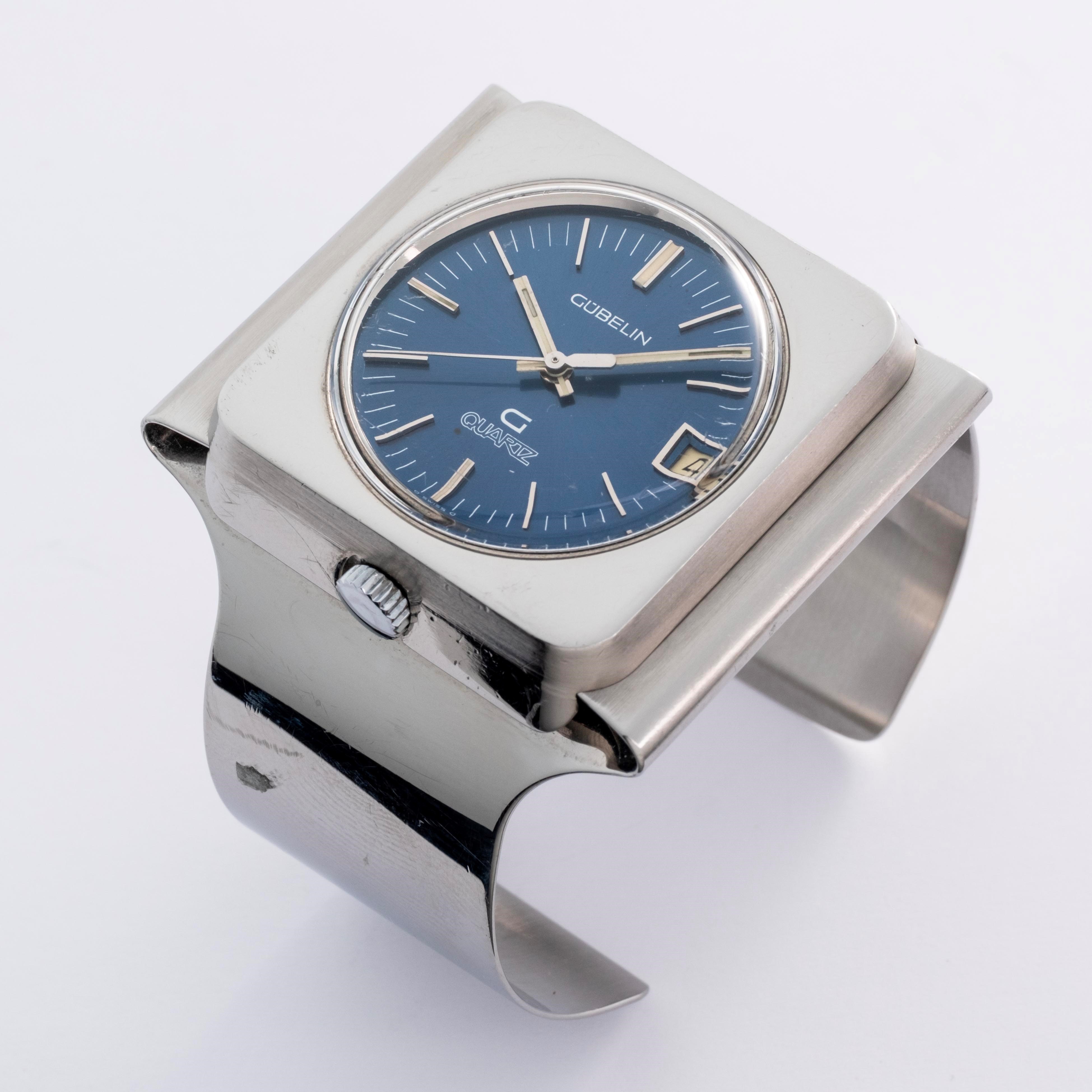 Gübelin - Cuff Watch ref. G 0710 in acciaio con bracciale integrato, quadrante Blu Soleil