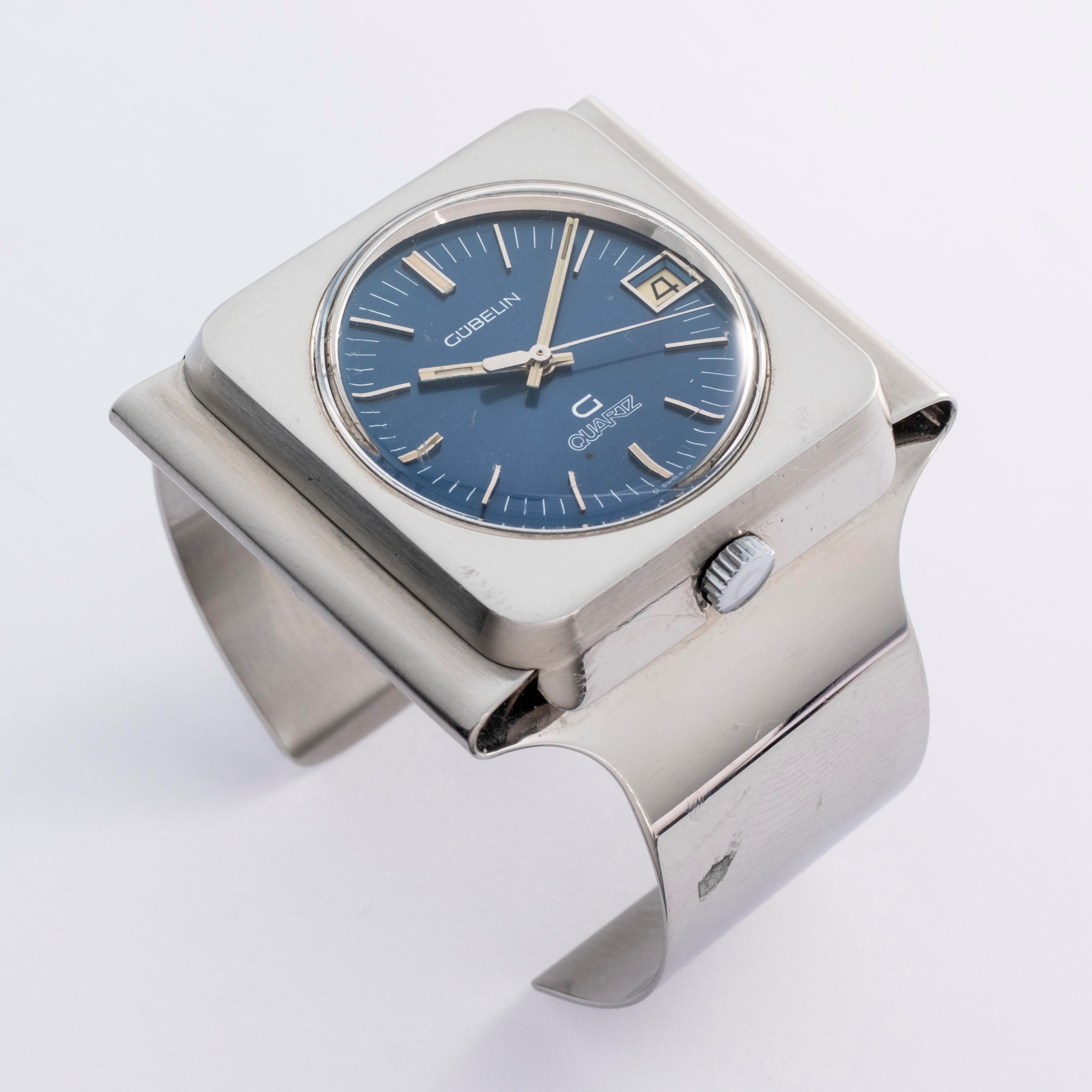 Gübelin - Cuff Watch ref. G 0710 in acciaio con bracciale integrato, quadrante Blu Soleil