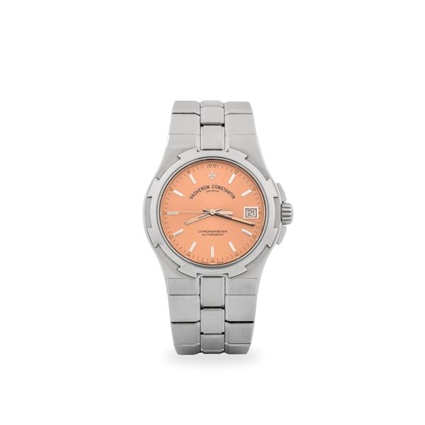 Iconico Overseas ref. 42040/423A in acciaio, quadrante salmone con datario al tre, con scatola e garanzia, circa 1998