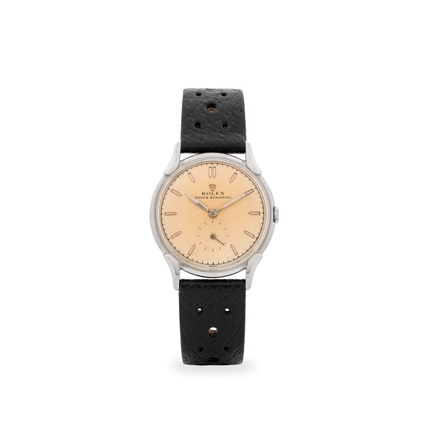 Solo tempo ref. 4498 in acciaio con anse Cornes de Vache, quadrante argentè con piccoli secondi al sei, circa 1952