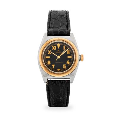 Oyster Perpetual Ovetto ref. 3133, acciaio e oro giallo 18k, quadrante nero “California”, circa 1...
