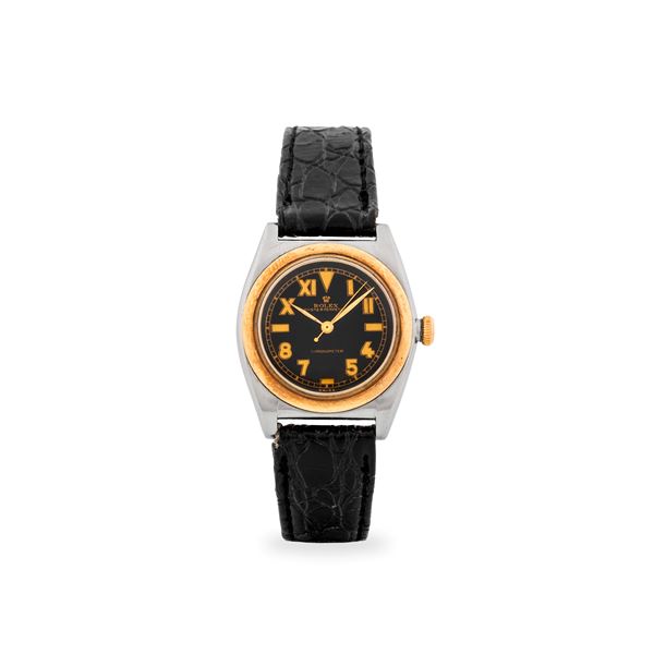 Oyster Perpetual Ovetto ref. 3133 in acciaio e oro giallo 18k, quadrante nero 
