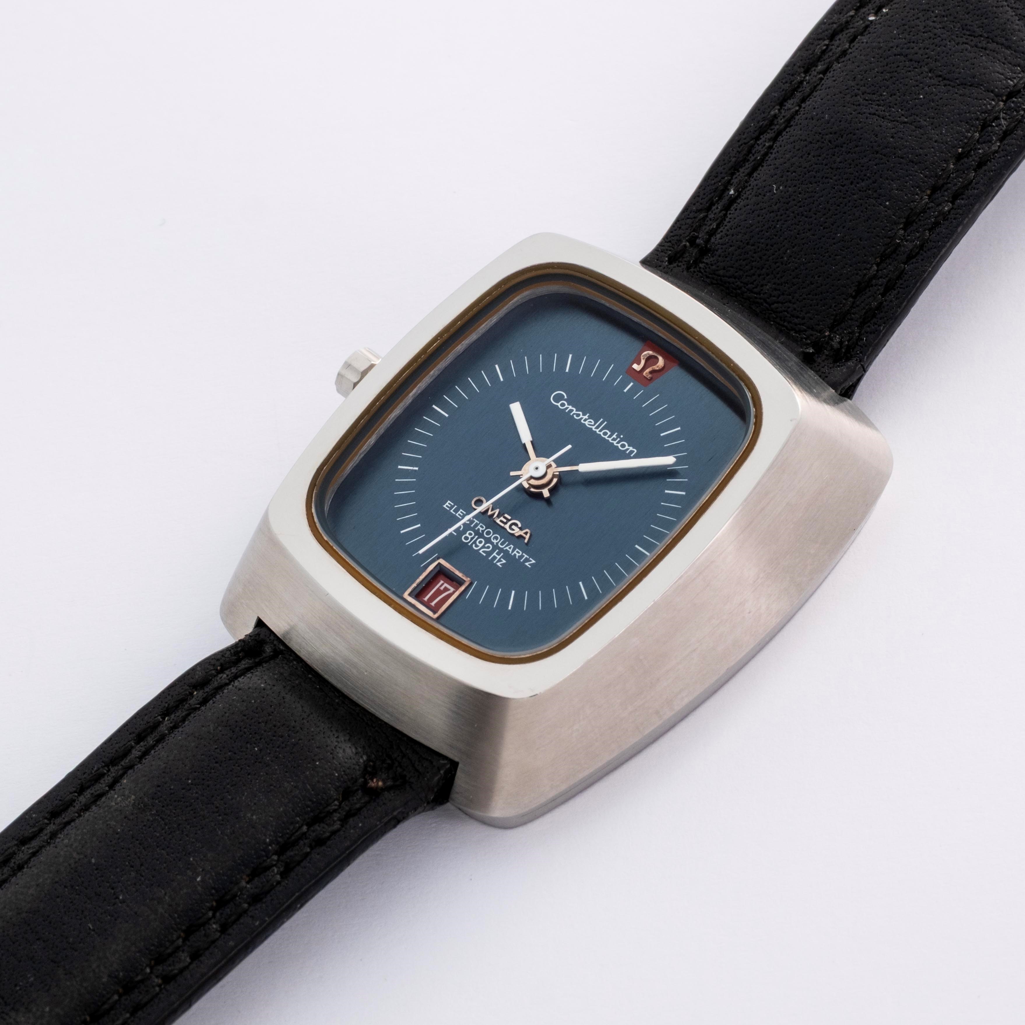 Omega - Constellation Electroquartz B21 (ref. 196.005) in acciaio, quadrante blu, circa 1970