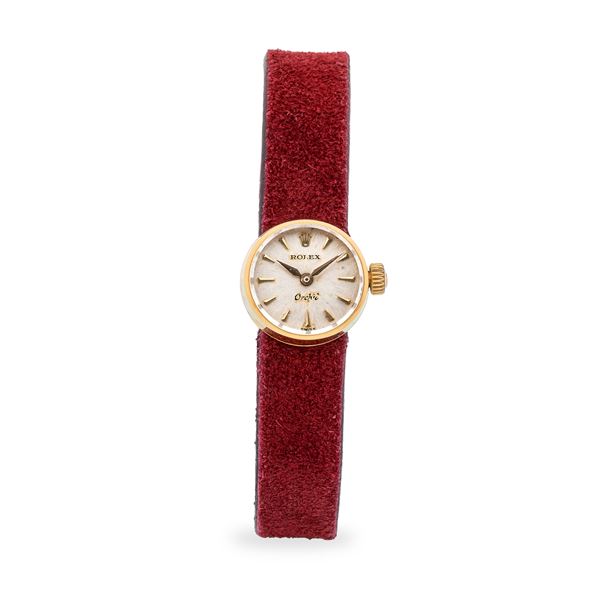 Rolex - Elegante Orchid ref. 9674 in oro giallo 18k, quadrante argentè Soleil con indici applicati, circa 1950