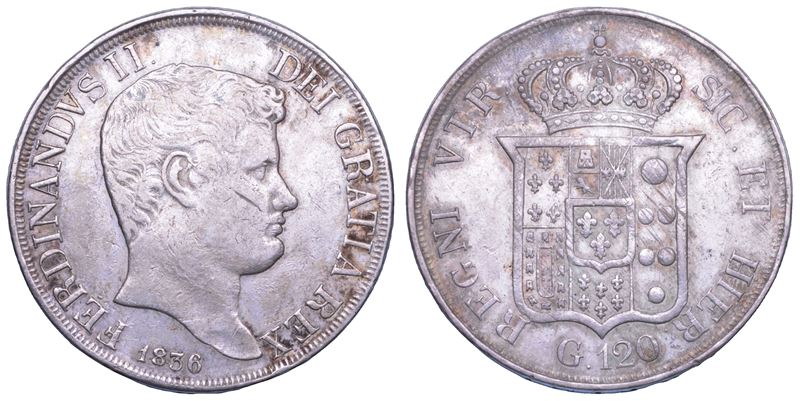 NAPOLI. FERDINANDO II DI BORBONE, 1830-1859. Piastra da 120 Grana 1836.  - Auction Light Numismatics - Cambi Casa d'Aste