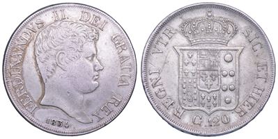 Ferdinando II di Borbone, Piastra da 120 Grana, Napoli (1834), argento
